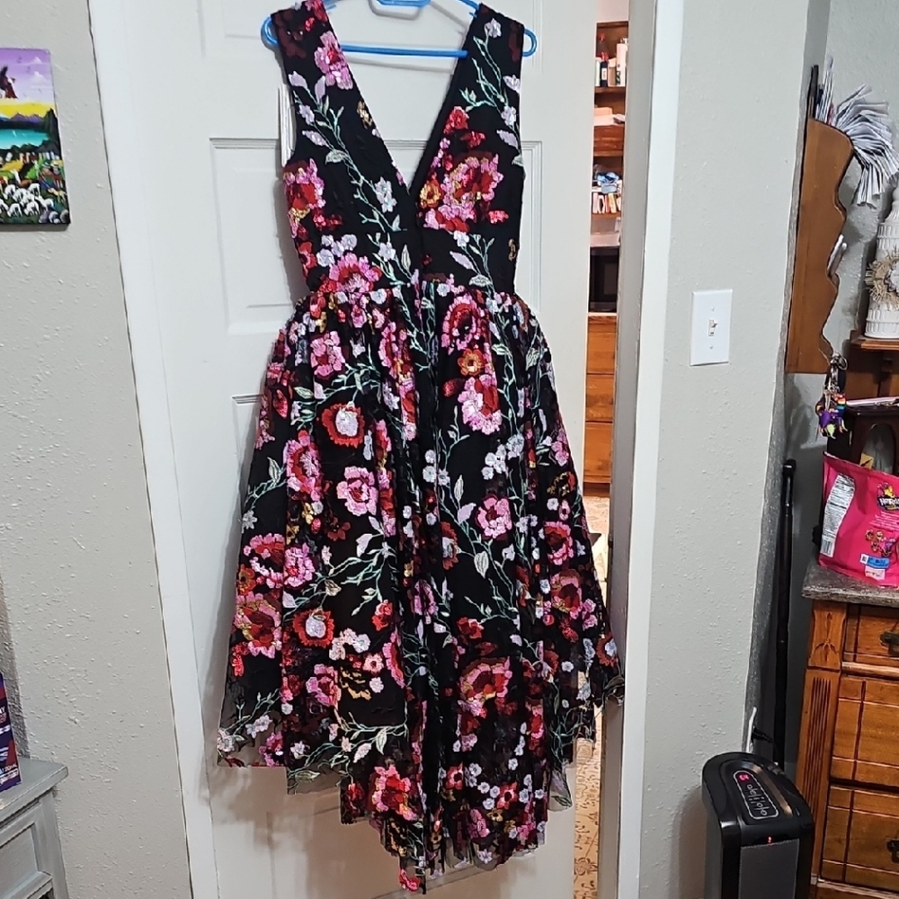 JessaKae Black Floral Asymmetrical Dress